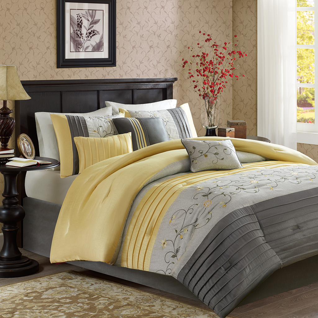 

Madison Park - Serene Embroidered 7 Piece Comforter Set - Yellow - King
