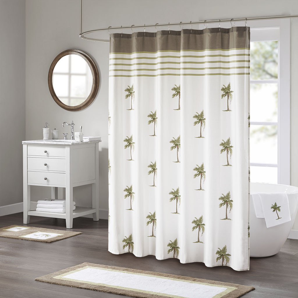 

Madison Park - Palm Cotton Printed Shower Curtain - Green - 72x72