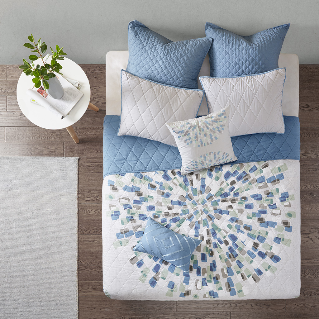 

Urban Habitat - Nico 7 Piece Cotton Coverlet Set - Blue - Full/Queen