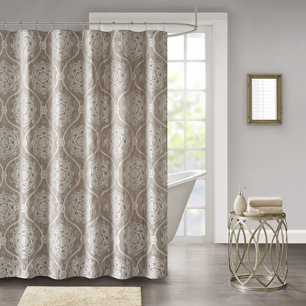 

Madison Park - Dora Jacquard Shower Curtain - Taupe - 72x72