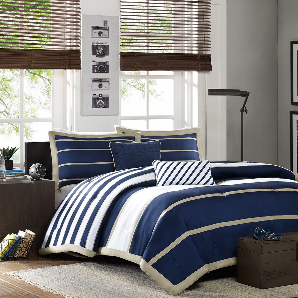 

Mi Zone - Ashton Comforter and Decorative Pillows Set - Navy - Twin/Twin XL