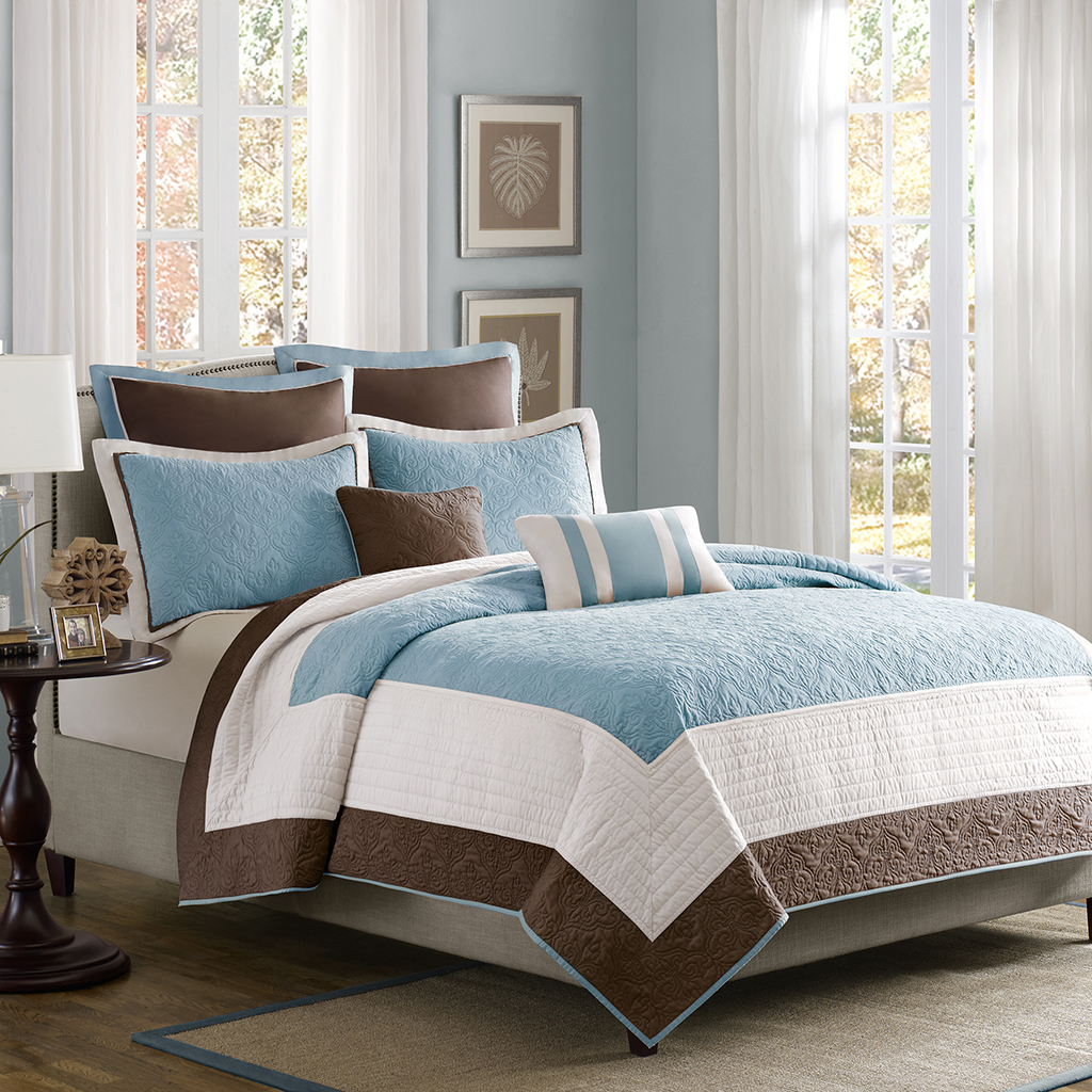 

Madison Park - Attingham 7 Piece Quilted Coverlet Set - Blue - King