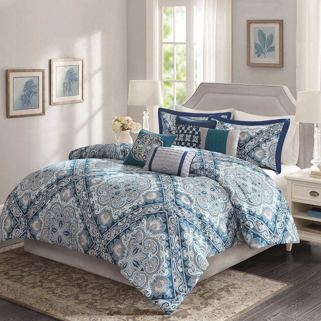 

Home Essence - Nalani 7 Piece Comforter Set - Blue - King