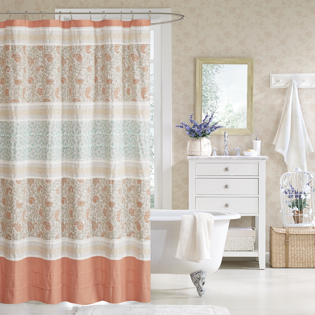

Madison Park - Dawn Cotton Shower Curtain - Coral - 72x72