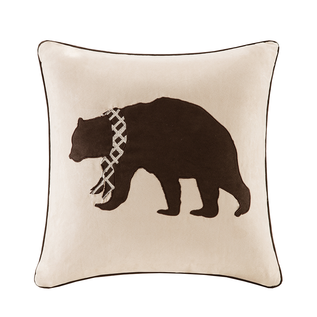 

Madison Park - Bear Embroidered Suede Square Pillow Square Pillow - Tan - 20x20
