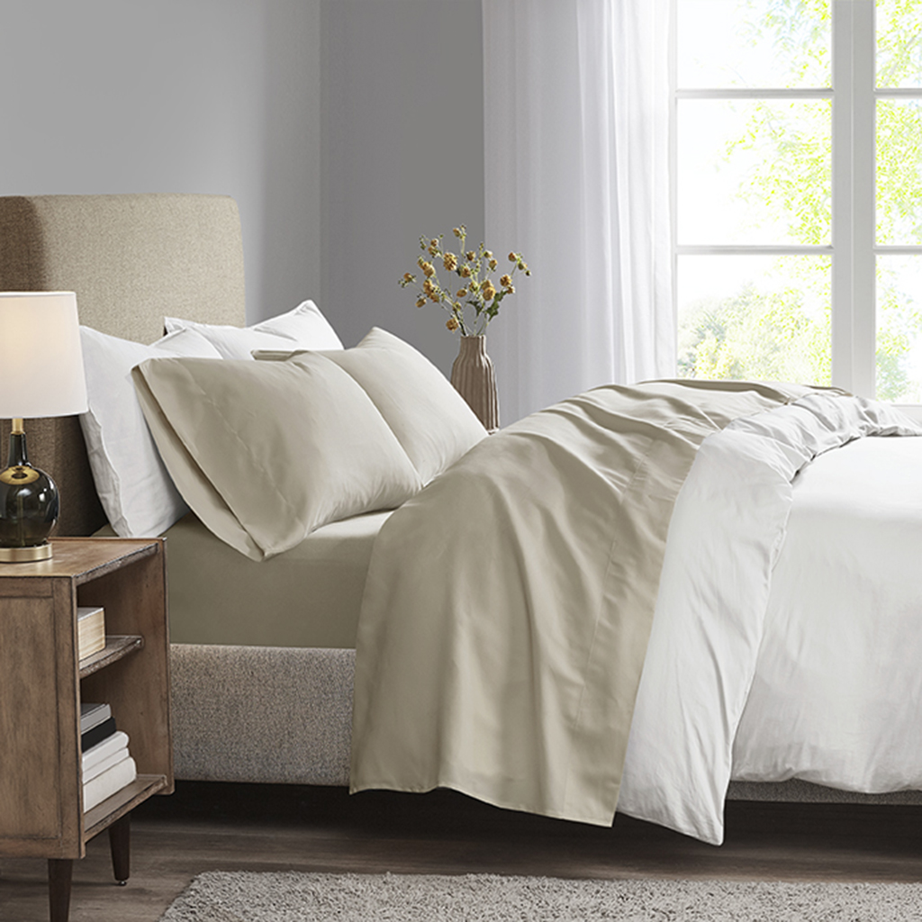 

Madison Park - 3M Microcell All Season Moisture Wicking Lightweight Sheet Set - Khaki - Cal King