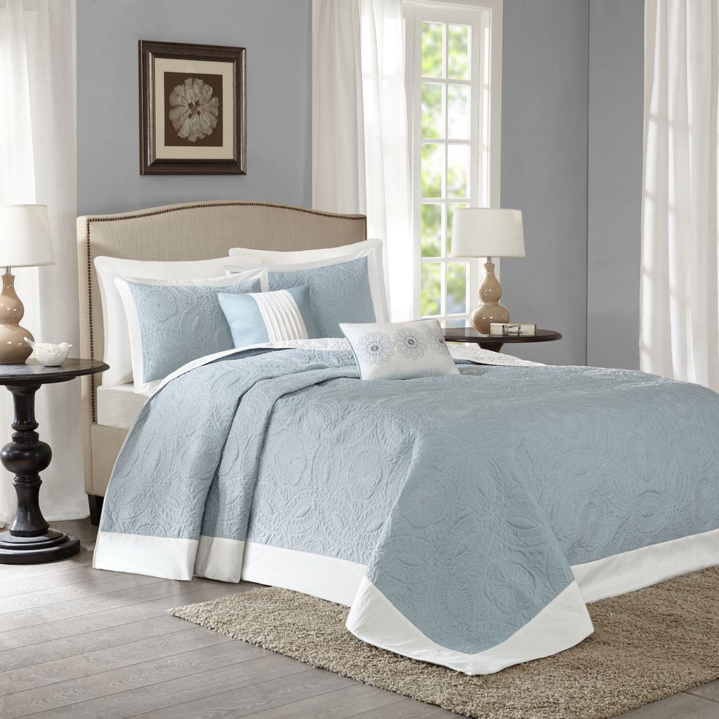 

Madison Park - Ashbury 5 Piece Reversible Bedspread Set - Blue - King