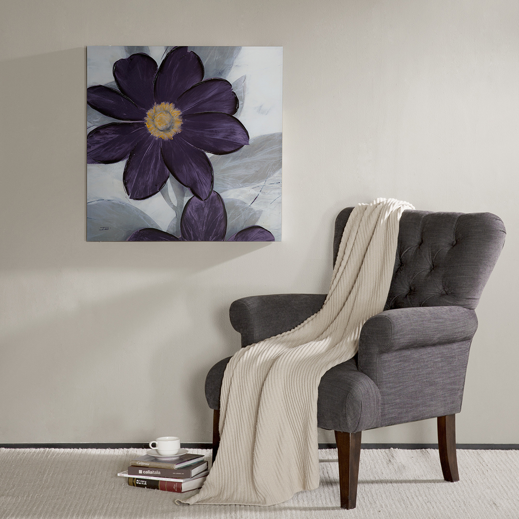 

Madison Park - Midnight Bloom Plum Hand Embellished Canvas - Plum - See below