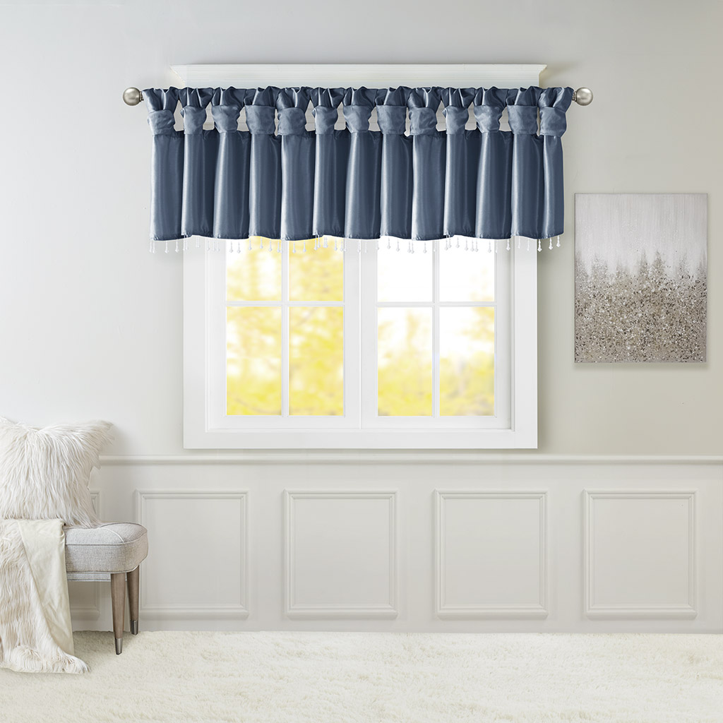 

Madison Park - Emilia Lightweight Faux Silk Valance With Beads - Teal - 50x26