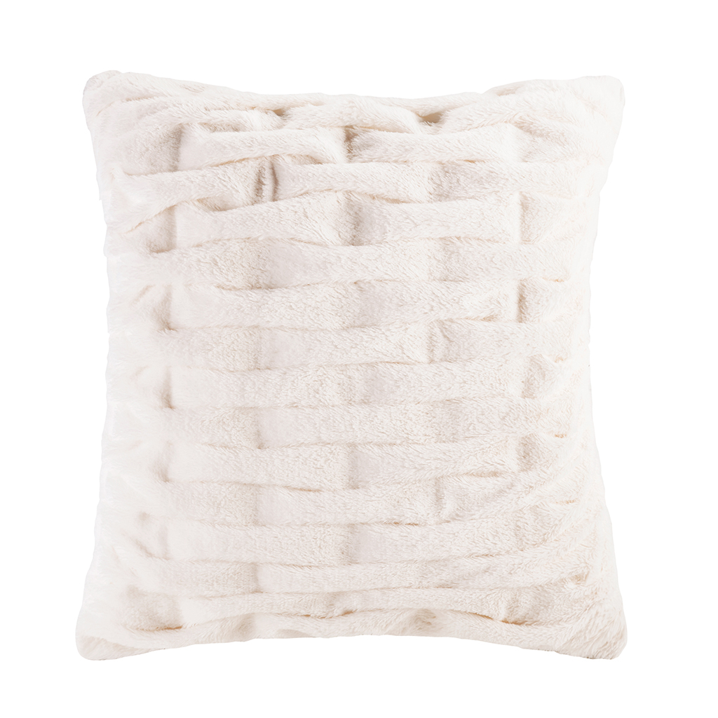 

Madison Park - Ruched Fur Square Pillow - Ivory - 20x20