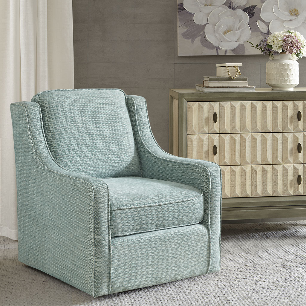 

Madison Park - Harris Chenille Swivel Chair - Dusty Aqua - See below