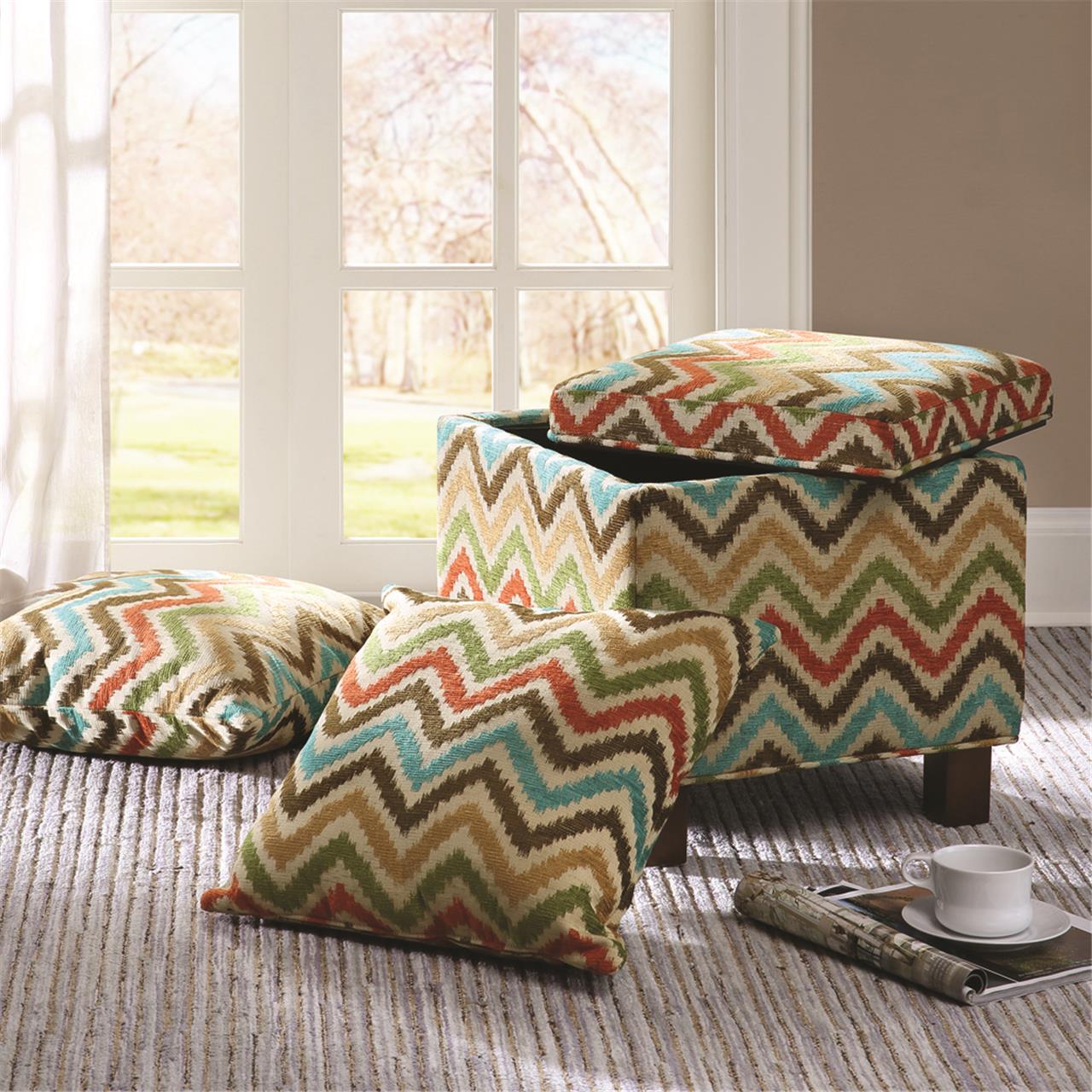 

Madison Park - Shelley Square Storage Ottoman with Pillows - Multi - See below