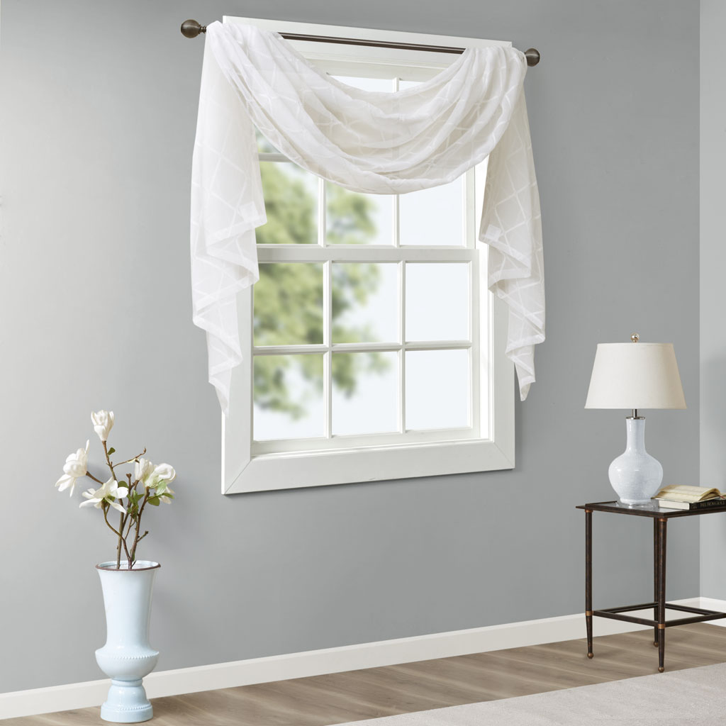 

Madison Park - Irina Diamond Sheer Embroidered Window Scarf - White - 50x144