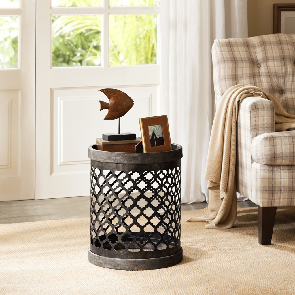 

Madison Park - Cirque Reclaimed Quatrefoil Metal Drum - Grey - See below