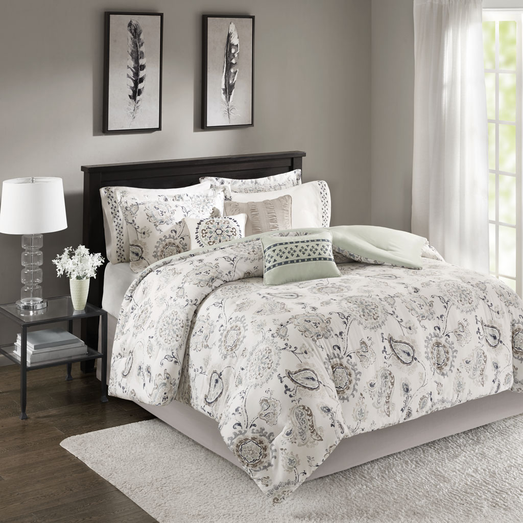

Madison Park - Bonnie 9 Piece Cotton Sateen Comforter Set - Blue - Queen