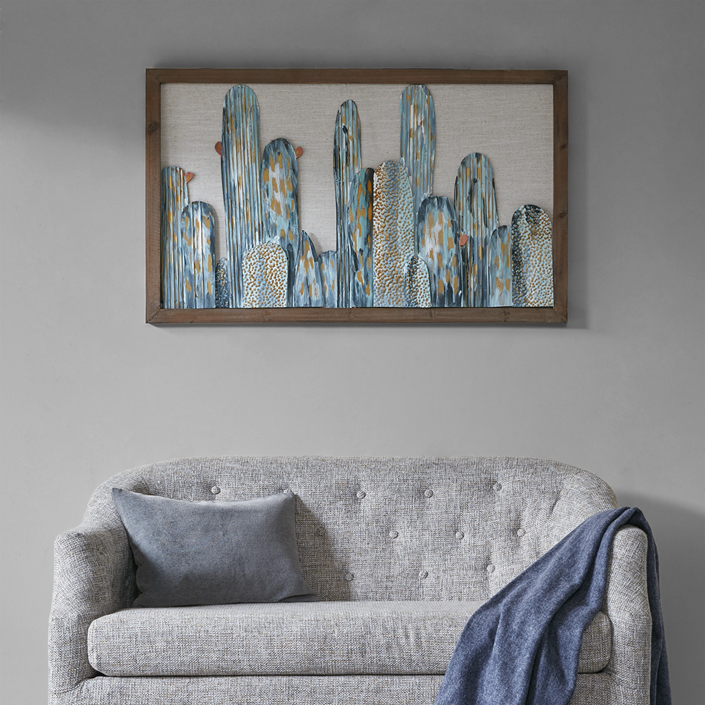 

Madison Park - Cactus Metal Wall Art Decor With Wooden Frame - Green - See below