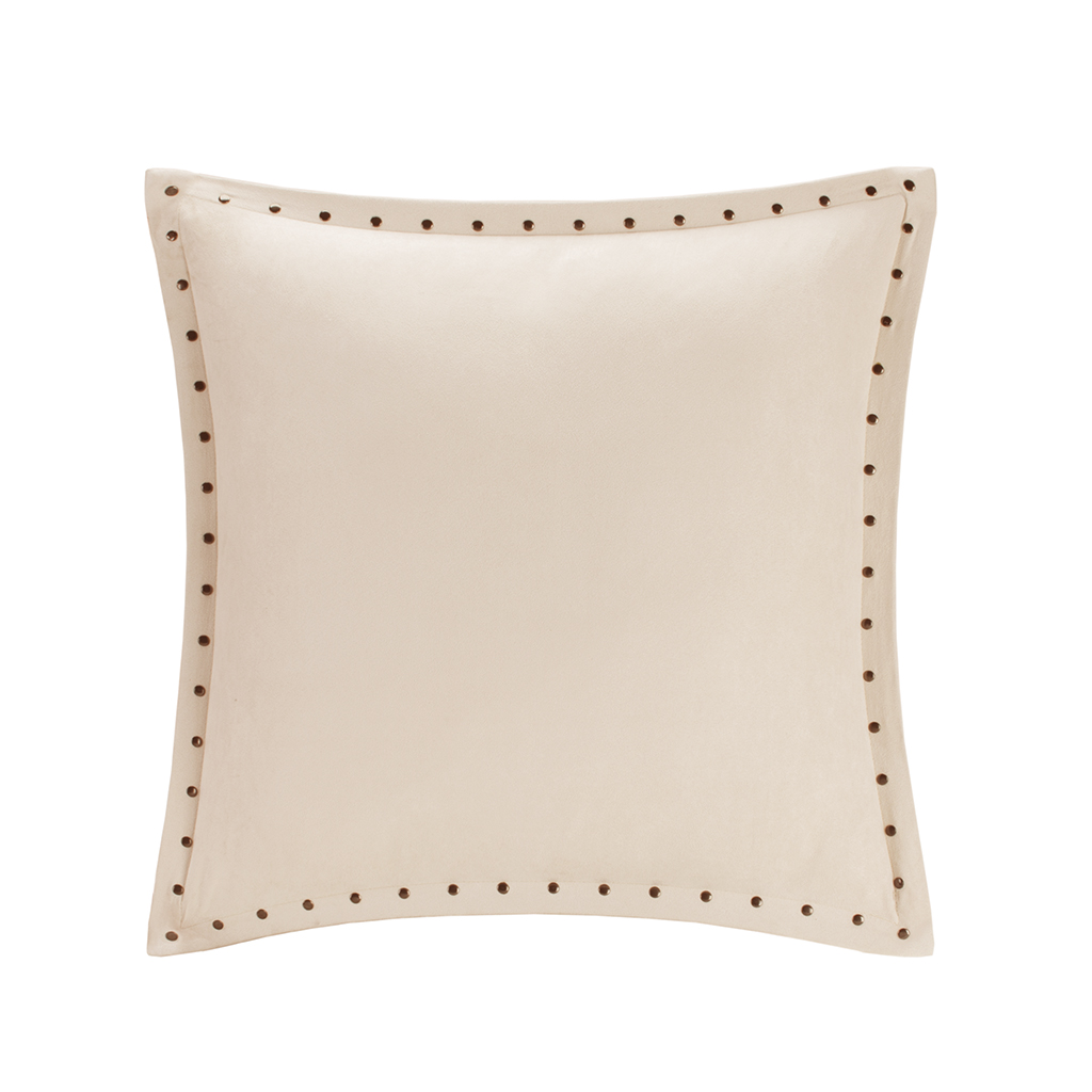 

Madison Park - Alban Stud Trim Microsuede Square Pillow - Tan - 20x20