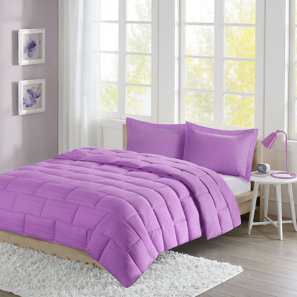 

Intelligent Design - Avery Seersucker Down Alternative Comforter Mini Set - Purple - Full/Queen