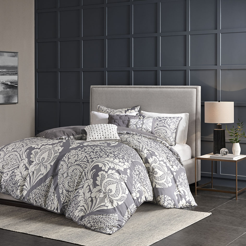 

Madison Park - Vienna 6 Piece Printed Duvet Cover Set - Grey - King