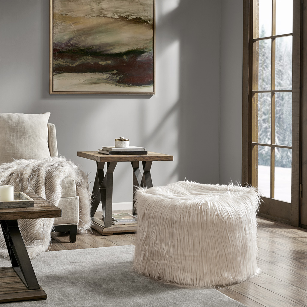 

Madison Park - Edina Eyelash Faux Fur Pouf - Ivory - 18x18x18