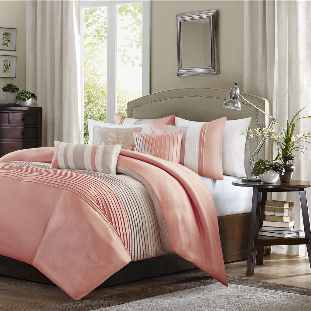 

Madison Park - Amherst 6 Piece Duvet Cover Set - Coral - Queen