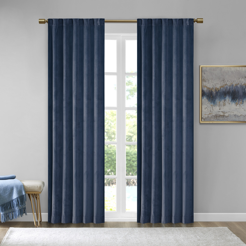 

510 Design - Colt Room Darkening Poly Velvet Rod Pocket/Back Tab Window Panel Pair - Navy - 95" Panel