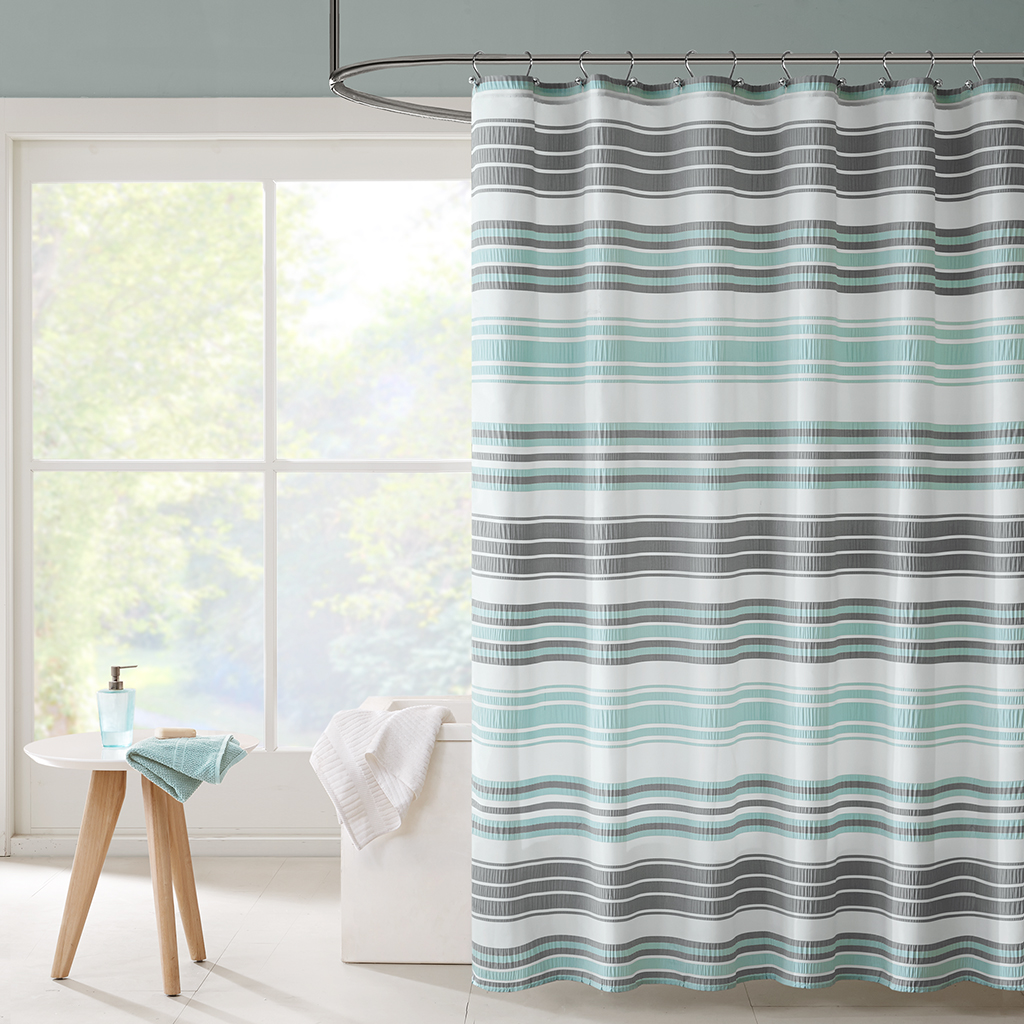 

Intelligent Design - Ana Puckering Stripe Shower Curtain - Aqua - 72x72