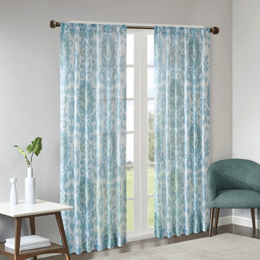 

Madison Park - Arden Poly Slub Printed Window Panel - Blue - 50x95