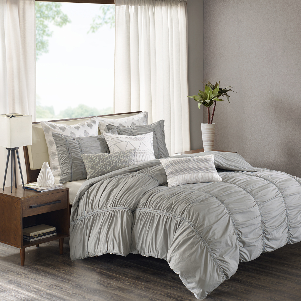 

INK+IVY - Reese 3 Piece Comforter Mini Set - Grey - Full/Queen