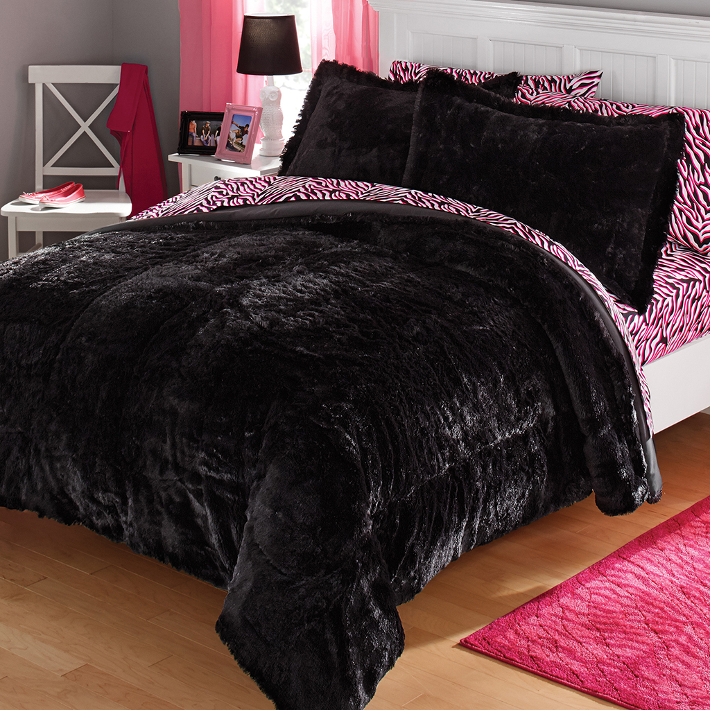 

Avenue 8 - LID YZ Solid Long Fur Comforter Mini Set - Black - Full/Queen