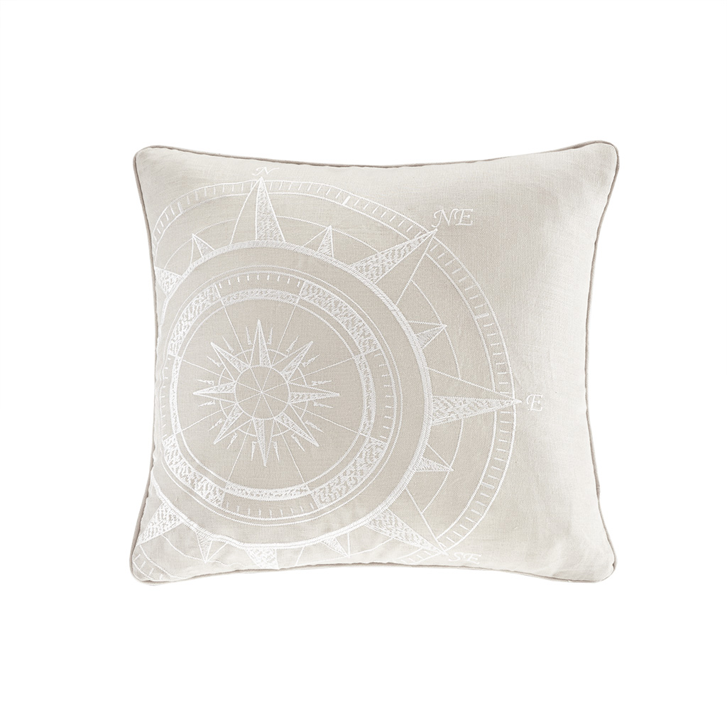 

Harbor House - Steer Compass Linen Embroidery Square Dec Pillow - Linen - 20x20
