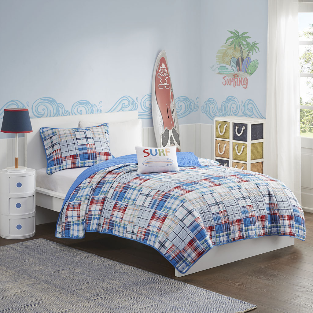 

Mi Zone Kids - Micah Reversible Plaid Print Coverlet Set - Blue - Full/Queen