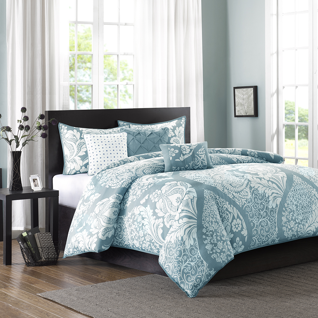 

Madison Park - Vienna 6 Piece Printed Duvet Cover Set - Blue - Full/Queen