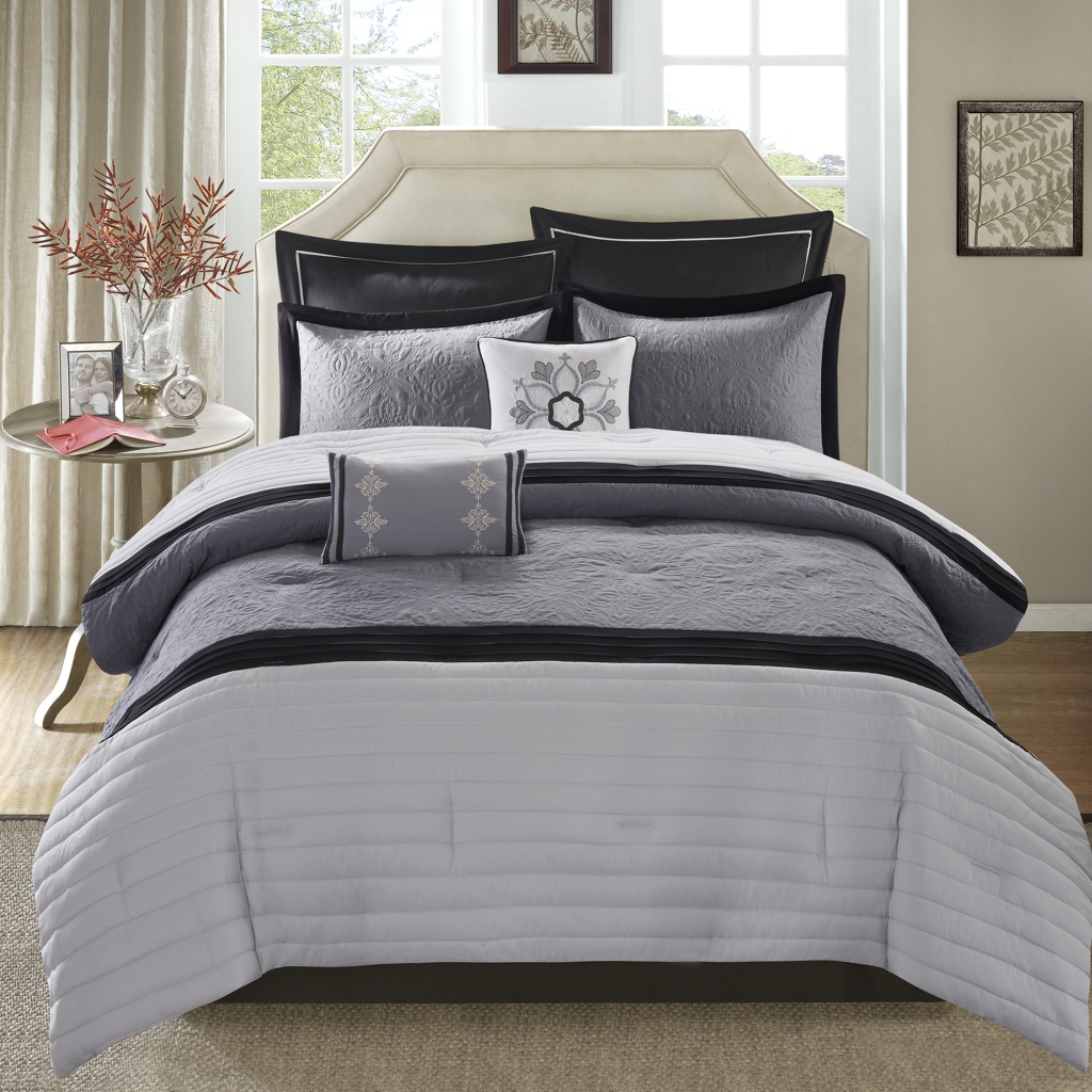 

Madison Park - Kingston 8 Piece Comforter Set - Black/Gray - King