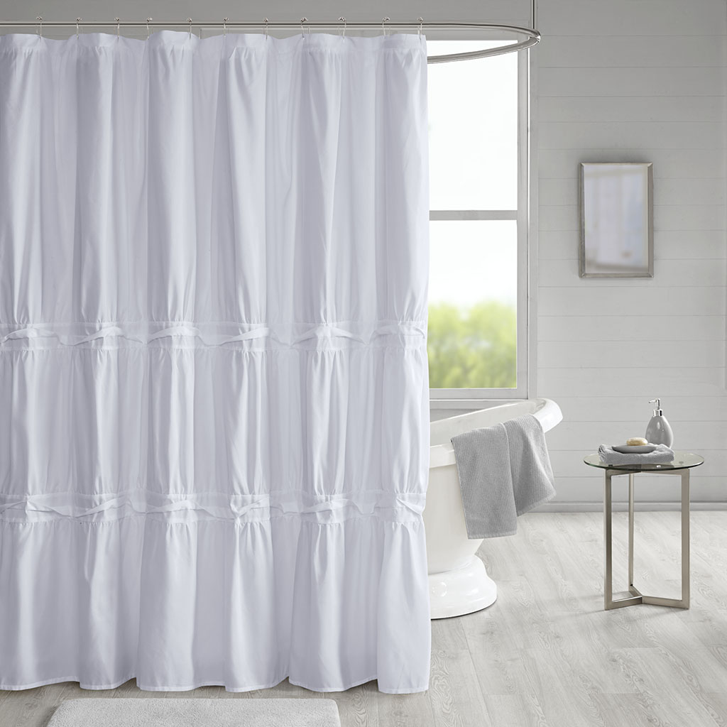 

510 Design - Ciera Solid Ruched Shower Curtain with Liner - White - 72x72