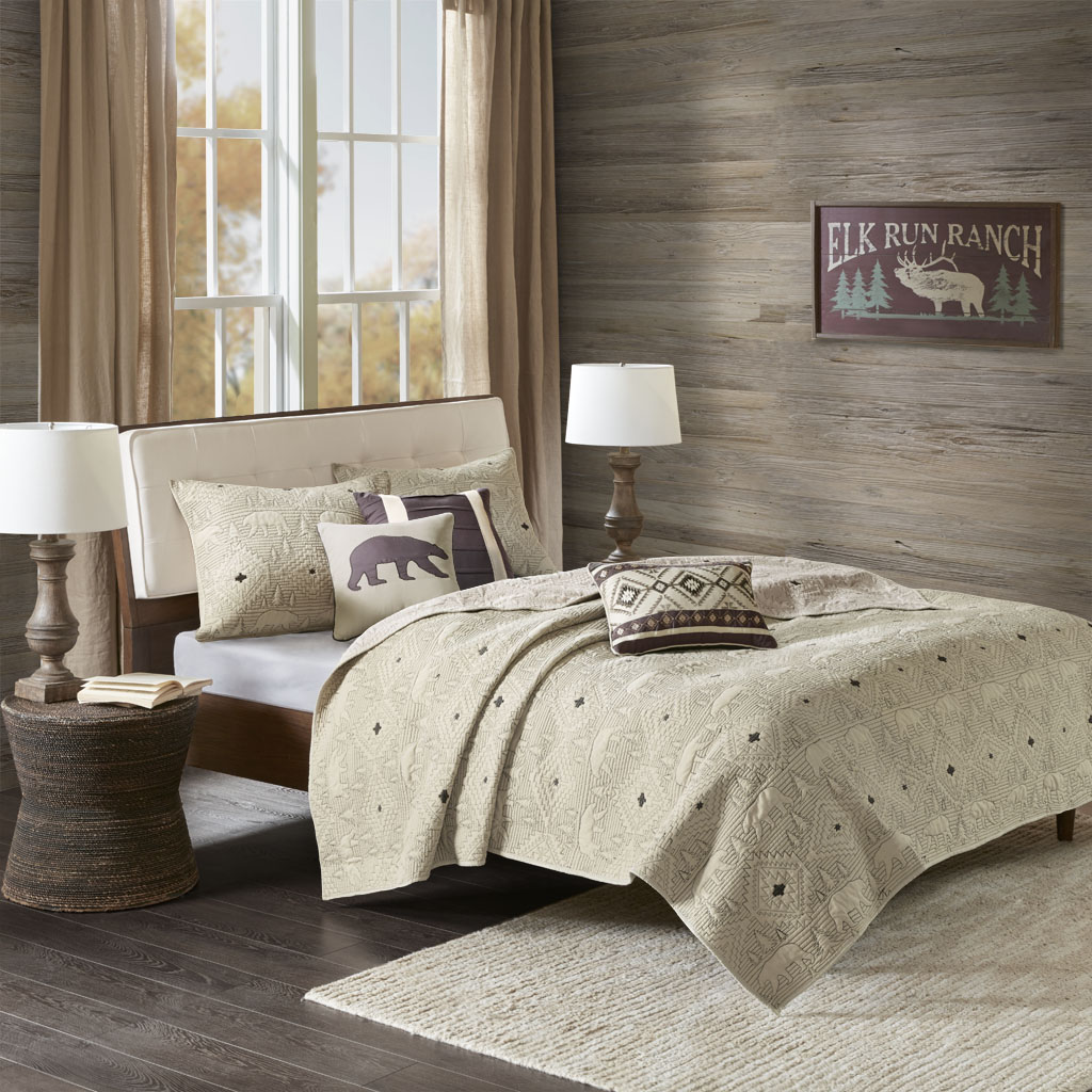 

Madison Park - Adirondack 6 Piece Herringbone Coverlet Set - Khaki - Full/Queen