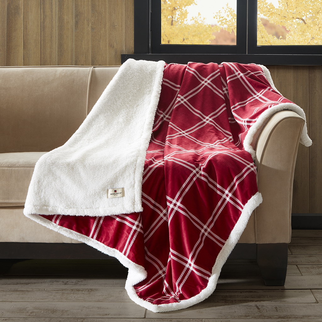 

Woolrich - Print Crystal Velvet to Berber Throw - Red - 60x70
