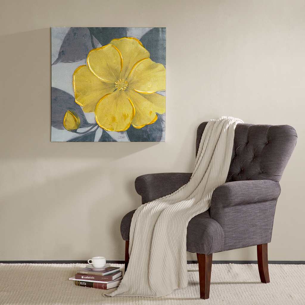 

Madison Park - Yellow Bloom Hand Embellished Canvas - Yellow - See below