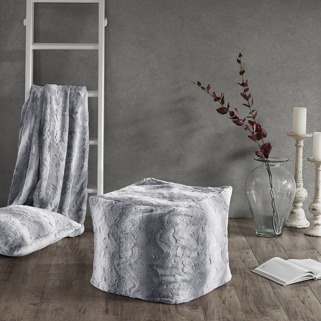 

Madison Park - Zuri Tip Dyed Long Faux Fur Pouf - Grey - 18x18x18