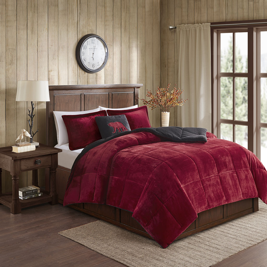 

Woolrich - Alton Plush to Sherpa Down Alternative Comforter Set - Red/Black - Twin