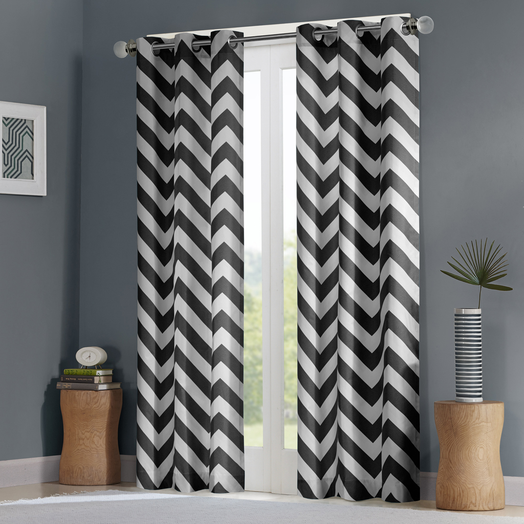 

Intelligent Design - Libra Chevron Window Curtain Pair - Black - 84" Panel