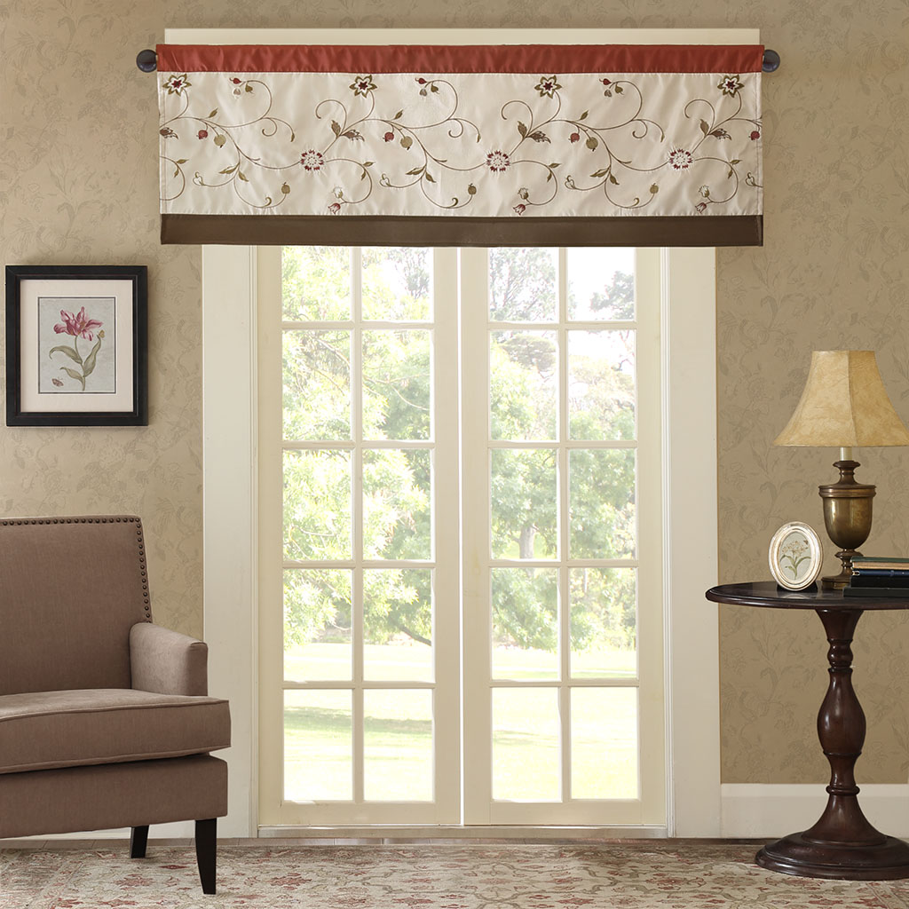 

Madison Park - Serene Embroidered Window Valance - Spice - 50x18