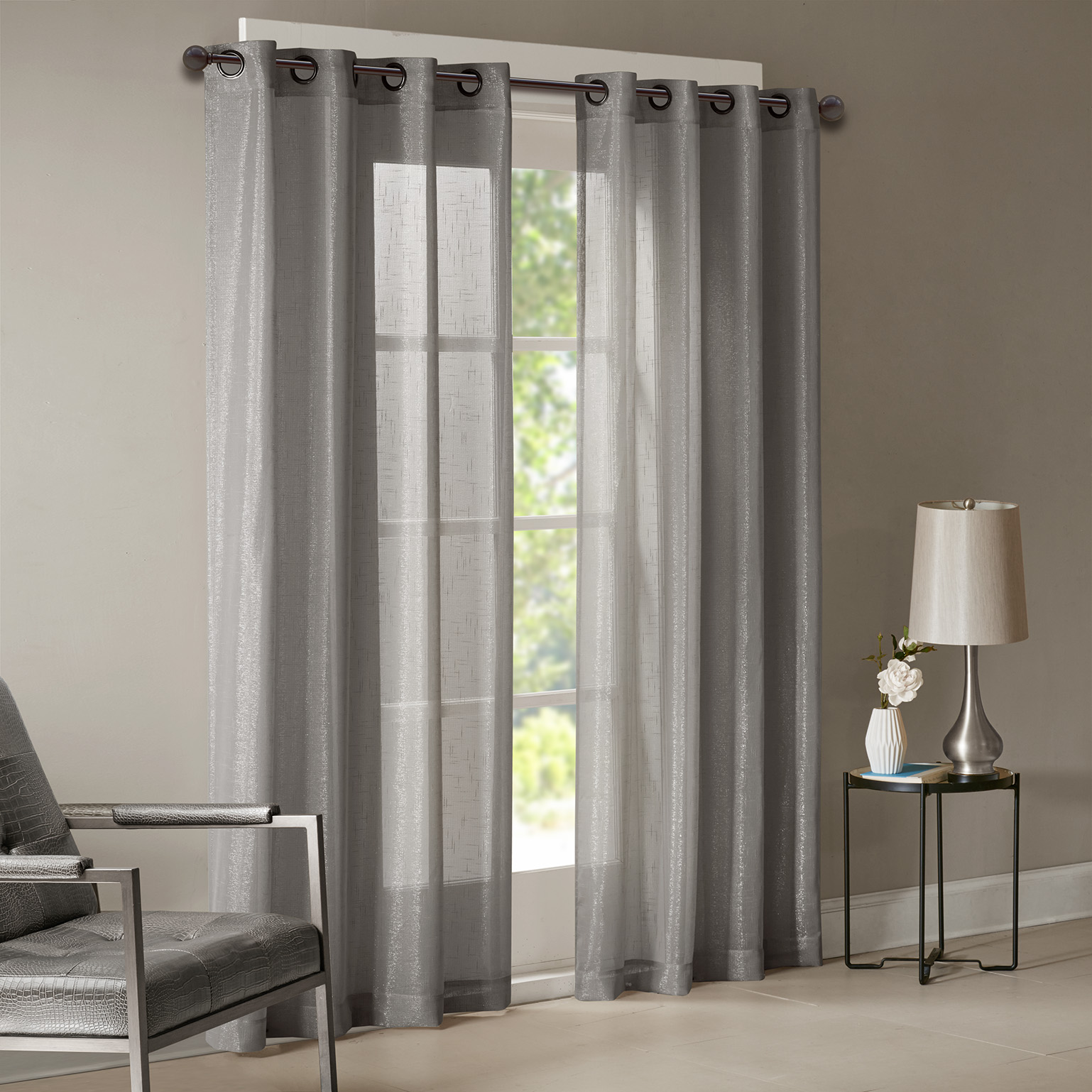 

Madison Park - Jewel Metallic Solid Window Panel - Grey - 50x95