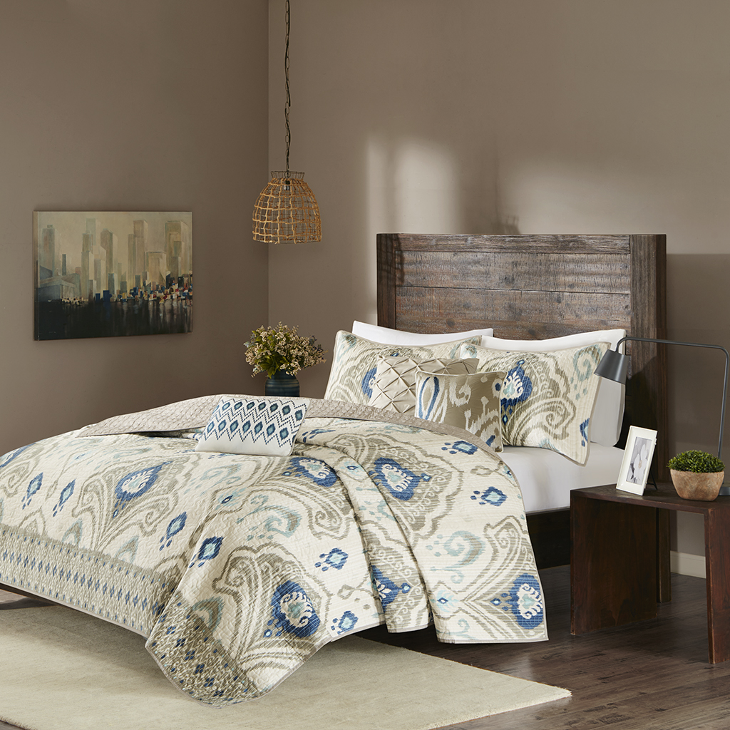 

Madison Park - Imani 6 Piece Quilted Coverlet Set - Taupe - Full/Queen