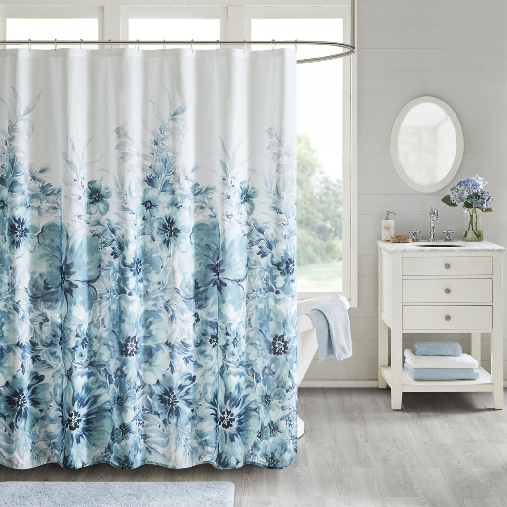 

Madison Park - Enza Floral 100% Cotton Printed Shower Curtain - Teal - 72x72