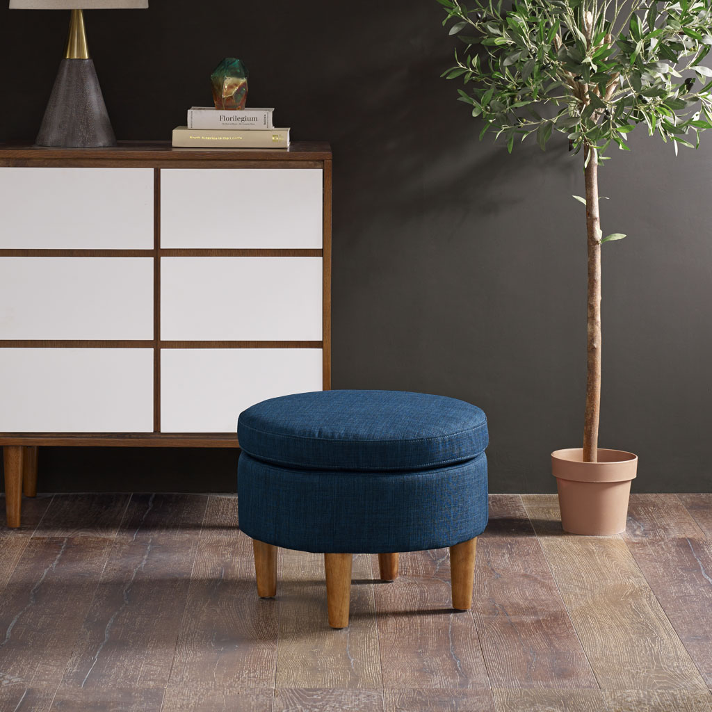 

INK+IVY - Irene Round Ottoman - Blue - See below