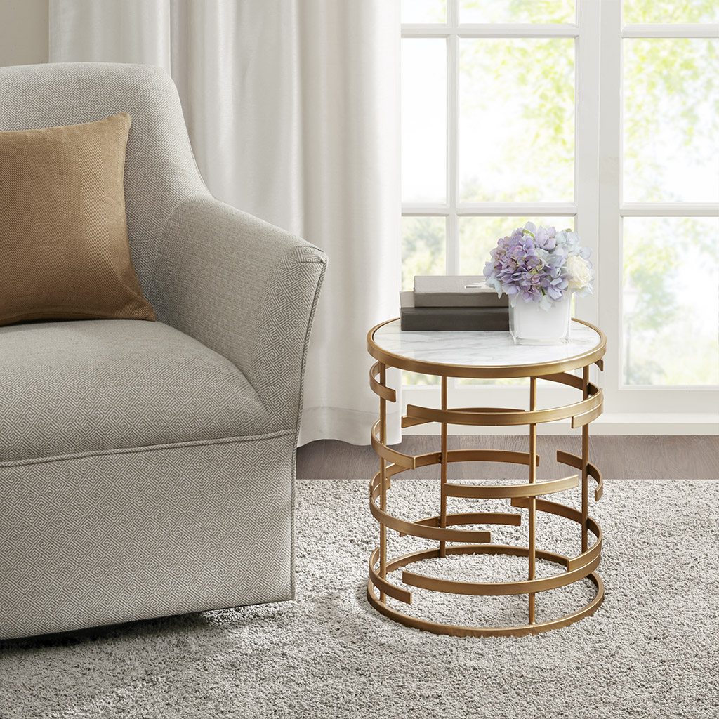 

Madison Park - Courtney Accent Table - Gold/White - See below