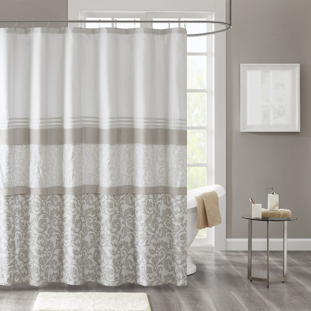 

510 Design - Ramsey Printed and Embroidered Shower Curtain with Liner - Neutral - 72x72