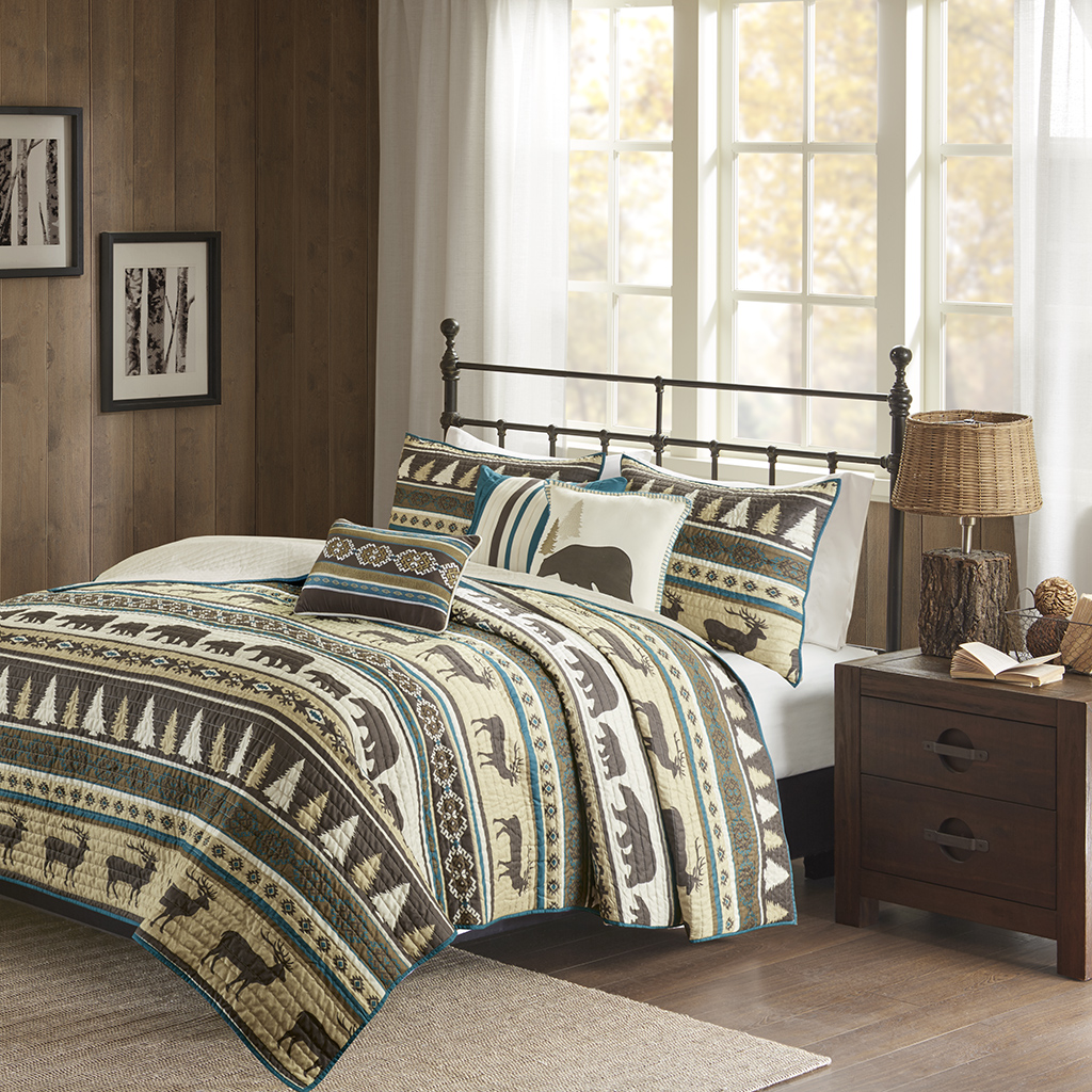 

Madison Park - Missoula 6 Piece Herringbone Coverlet Set - Teal - King/Cal King