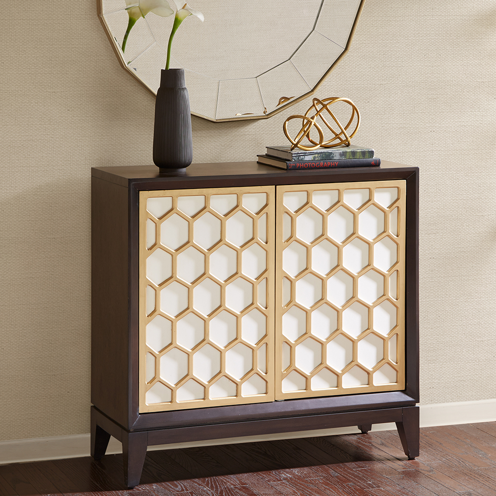 

Madison Park - Honeycomb Accent Cabinet - White/Ebony - See below